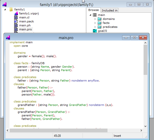 Prolog included. Пролог программа. Visual Prolog. Prolog код. Visual Prolog примеры.
